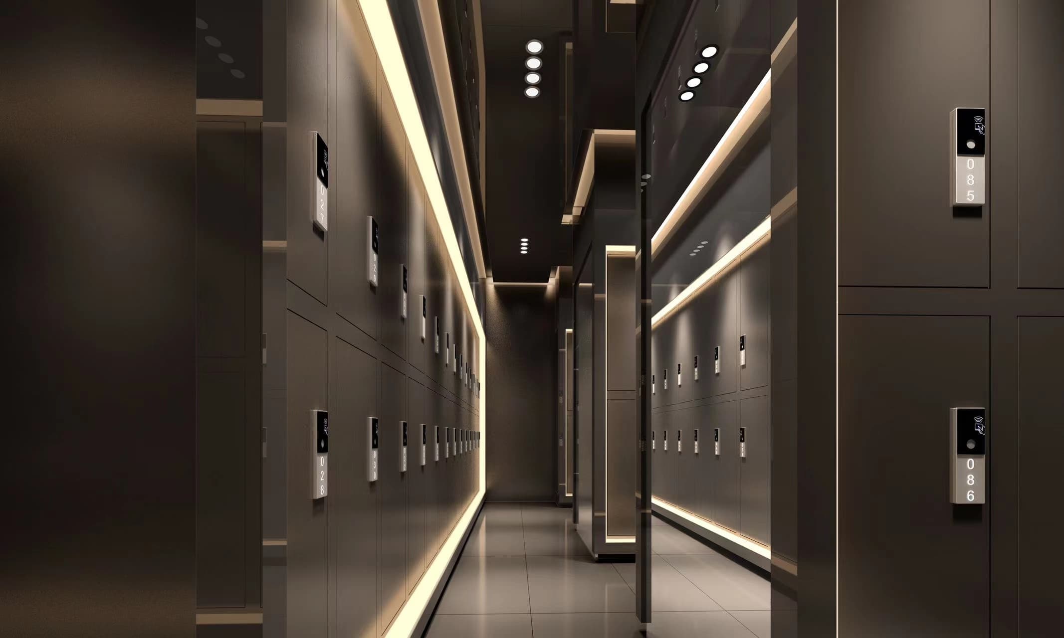 Modern gym reception area with LED lighting